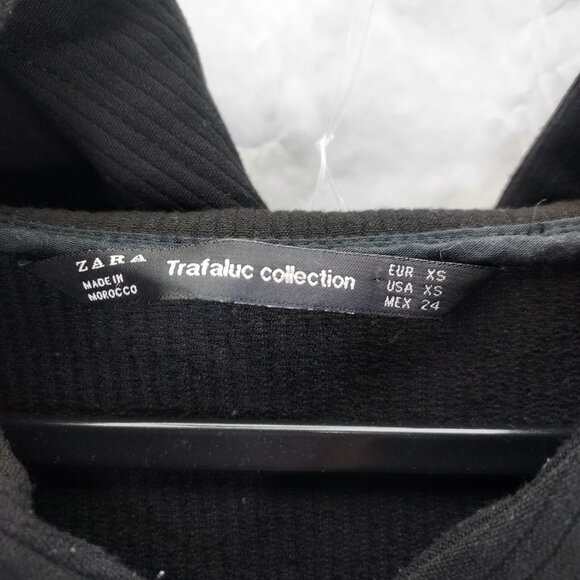 Zara Trafaluc Hooded Sweatshirt Womens XS Black Top White Cotton Shirt Underlay - Picture 5 of 14